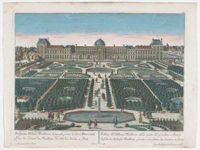 チュイルリー公園から見たパリのチュイルリー宮殿の眺め Gesicht des Pallasts Thuilleries genannt, von seiten des Gartens zu Paris (オブジェクトのタイトル) パリ（シリーズタイトル） 作： Georg Balthasar Probst