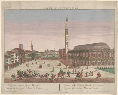 ヴィチェンツァのシニョーリ広場の眺めと馬車とフィギュア...、ca。 1750-1801。 作： Georg Balthasar Probst