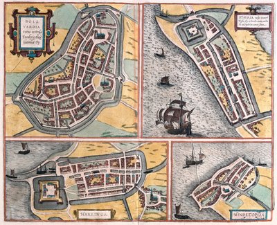 オランダのボルスワード、スタヴォーレン、ハーリンゲン、ヒンデローペン - ゲオルク・ブラウン著「Civitates Orbis Terrarum」ケルン1617年所収 作： ジョージ・ブラウン