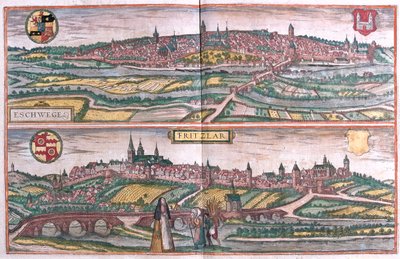 ゲオルク・ブラウン著『Civitates Orbis Terrarum』（ケルン、1617年）所収のエシュヴェーゲとフリッツラー（ドイツ）。 作： Georg Braun