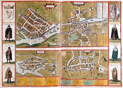 イギリスのゴールウェイ、ダブリン、リムリック、コーク - ゲオルク・ブラウン著「Civitates Orbis Terrarum」ケルン1617年所収 作： Georg Braun