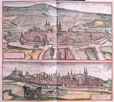 ハルバースタットとケドリンブルク（ドイツ）-ゲオルク・ブラウン著「Civitates Orbis Terrarum」ケルン1617年所収 作： Georg Braun