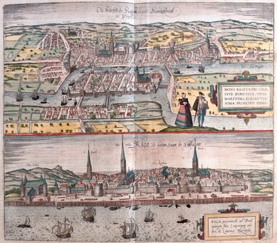 ケーニヒスベルク（ドイツとポーランド）、リガ（レトニア）-ゲオルク・ブラウン著「Civitates Orbis Terrarum」ケルン1617年所収 作： Georg Braun