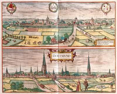 ゲオルク・ブラウン作『Civitates Orbis Terrarum』（ケルン、1617年）所収のリッペ（ドイツ、ドルトムド）。 作： Georg Braun