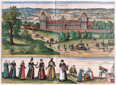 イングランド、ノンサッチ（サリー州の宮殿）-ゲオルク・ブラウン著「Civitates Orbis Terrarum」ケルン1617年所収 作： Georg Braun