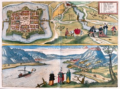 ノヴェ・ザムキー（スロバキア）-ヴィシェグラード（ハンガリー）-ゲオルク・ブラウン作「Civitates Orbis Terrarum」ケルン1617年所収 作： ジョージ・ブラウン