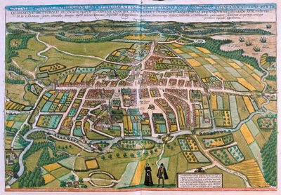 ゲオルク・ブラウン著『Civitates Orbis Terrarum』（ケルン、1617年）にあるデンマークのオーデンセの平面図 作： Georg Braun