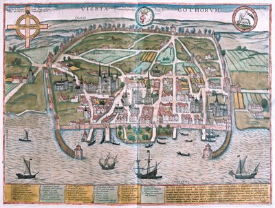 スウェーデン、ゴットランド島のヴィスビー - ゲオルク・ブラウン著『Civitates Orbis Terrarum』（ケルン、1617年）所収 作： Georg Braun