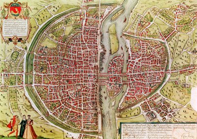 Georg Braun（1541-1622）とFranz Hogenbergh（1540-92）による &39;Civitates orbis terrarrum&39;からのパリの地図、フランス語、1572-1617 作： Georg Braun und Franz Hogenberg