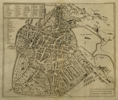 「世界」、1580年頃のヴィチェンツァのイラストの地図 作： Georg Braun und Franz Hogenberg