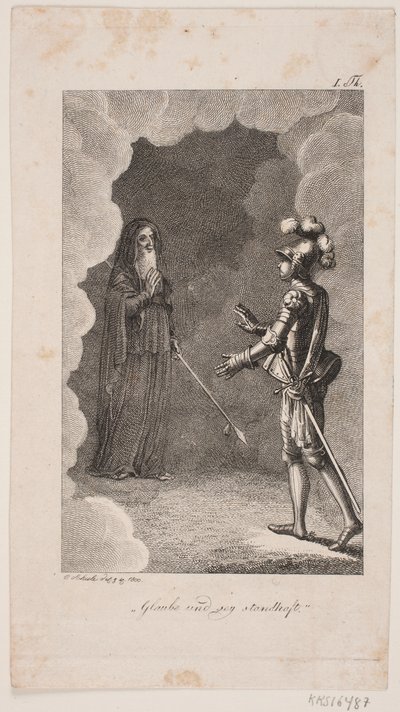 「Glaube und sie stedfast」. 甲冑の男とカーディガンを着た年配の紳士 作： Georg Christian Schule