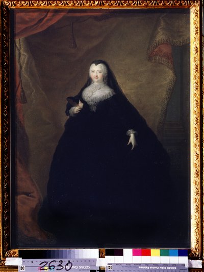 「エリザベート・ペトロヴナ (1709-1762) の肖像、ピョートル大帝の娘であるエリザベート 1 世の名前でロシアの皇后」彼女は変装し、手にマスクを持っています。 Georg-Christoph (Georg Christoph) Grooth (1716-1749) による絵画 1748 State Tretyakov G 作： Georg Christoph Grooth