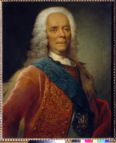 ドルゴルーコフ王子（1667-1746）の肖像 - Peinture de Georg Christoph Grooth（1716-1749）、1746年以前のキャンバスに油彩 - 国立トレチャコフ・ギャラリー、モスクワ 76x62,5 mm 作： Georg Christoph Grooth