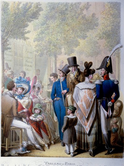 19世紀のパリのカフェ・ハーディ、イタリア大通り。ドイツ人ジョージ・エマニュエル・オピッツ（1775-1841）のリトグラフ 作： Georg Emanuel Opitz