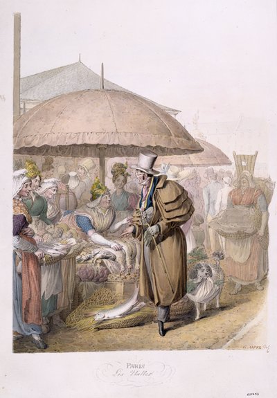 レアールの市場、1831年（紙にトイレ） 作： Georg Emanuel Opitz