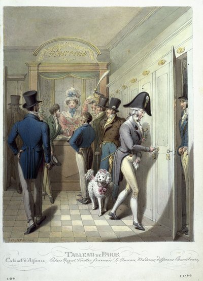 フランソワ劇場のオフィス、1815-30年、Tableau de Parisから（紙にトイレ） 作： Georg Emanuel Opitz