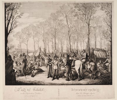 1814年4月18日、パリのシャンゼリゼ通りにあるコサックのビバーク 作： Georg Emanuel Opiz