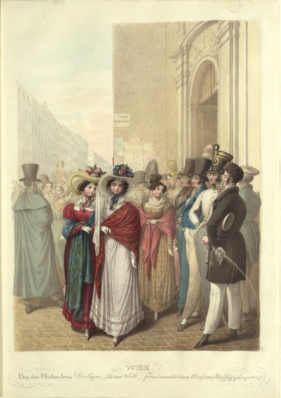聖ミカエル教会の前：祝福、美しい世界、光の少女たち…、c。 1830年。 作： Georg Emanuel Opiz