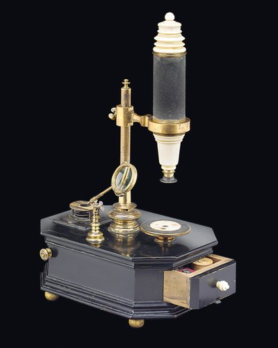 複合ボックス型顕微鏡、c.1775（木材、金属、ガラス）（1113959-61も参照） 作： Georg Friedrich Brander