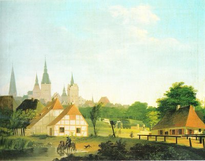 西側からロストックを望む 作： Georg Friedrich Kersting