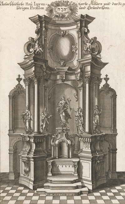 記念祭壇のデザイン、「別の新しい目録...」のプレート c、1750 年から 1756 年に印刷。 作： Georg Gottfried Winckler