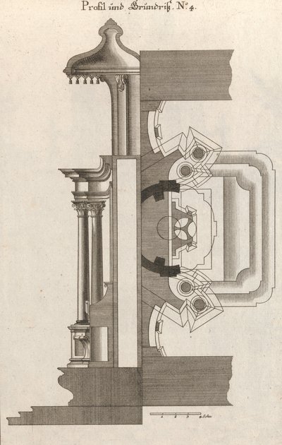 祭壇の平面図と側面図、「Unterschiedliche Neu...」のプレート d 2 1750-56。 作： Georg Gottfried Winckler
