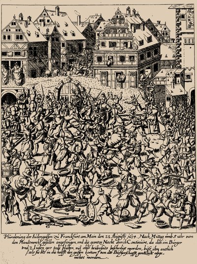 フェットミルヒ・ライジング。 1614 年 8 月 22 日のフランクフルトのユーデンガッセの略奪。 1616-1617 作： Georg Keller
