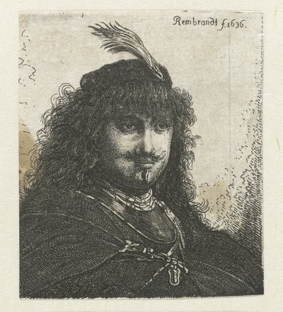 自画像 (?) 羽毛のついた帽子と下げたサーベル 作： Georg Leopold Hertel