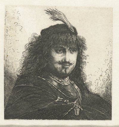 自画像 (?) 羽毛のついた帽子と下げたサーベル 作： Georg Leopold Hertel