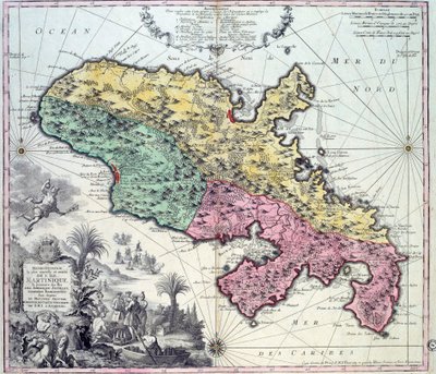 西インド諸島のマルティニーク島の詳細な地図。マシュー・セッター（1678-1757）によるエングレーヴィング 18世紀 シャルトル、Musee des Beaux Arts 作： Georg Matthäus Seutter