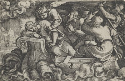 Christ Sleeping During the Storm on Lake Tiberias, from The Story of Christ, 1534-35.    1174300   ja       japanese Successfully Translated  Original: Sketches for Translat: Sketches for 1361906 ja japanese Successfully Translated Original: Simon Vouet Tr 作： Georg Pencz