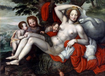 "Leda et le cygne" - Leda and the Swan par Pencz, Georg (Jorg) (1500/02-1550), 16世紀中頃 - 木に油彩, 92x126 - Museo del Prado, Madrid. 作： Georg Pencz