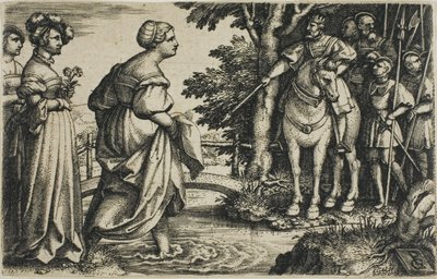 木の橋を避けるシバの女王 作： Georg Pencz