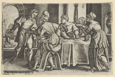 テーブルを離れるトバイアス、『トバイアスの物語』、1543年より。 作： Georg Pencz