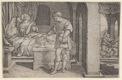 Tobiolus Makes a Propitatory Sacrifice, from The Story of Tobias, 1543. 作： Georg Pencz