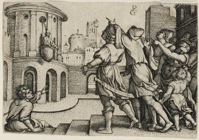 バスケットに吊るされたウェルギリウス、コピー 作： Georg Pencz