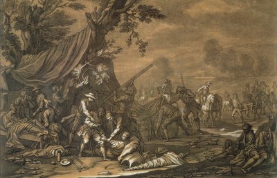 クリスチャンルジェンダス（1708-81）c.1740によって彫刻された、1707年のスペイン継承戦争中の戦場の軍医 作： Georg Philipp I Rugendas