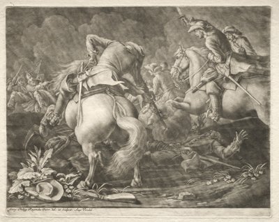 プロイセンとハンガリーのフザール間の小競り合い。 作： Georg Philipp I Rugendas