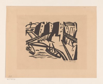 市内の波止場でのボート 作： Georg Schrimpf (signed by artist)