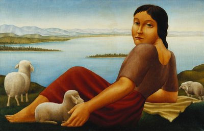 羊を持つ少女。羊の少女、1923 作： Georg Schrimpf