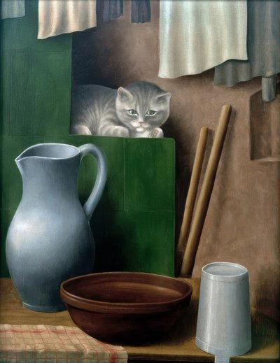 猫のいる静物（ストーブコーナー） 作： Georg Schrimpf