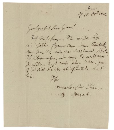 イエナのゲブルダー・ラマン（エアフルトのワイン商人）への直筆の手紙 作： Georg Wilhelm Friedrich Hegel