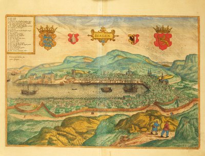 ゲオルク・ブラウンの「Civitates Orbis Terrarum」よりベルゲン 作： Georg Braun and Hogenberg Franz