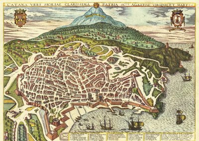 カターニア, シチリア島, イタリア 作： Georg and Hogenberg Franz (1535 90) Braun