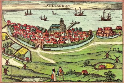ランスクローナ市、反ハンザ同盟の港、デンマーク 作： Georg and Hogenberg Franz (1535 90) Braun