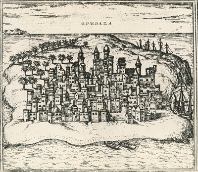ケニアのモンバサ市、「Civitates Orbis Terrarum」より抜粋 作： Georg Braun and Hogenberg Franz