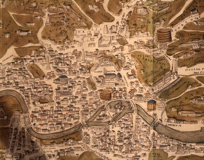 ケルンで活躍したゲオルク・ブラウン（1541-1622）とフランツ・ホーゲンベルク（1535-1590）による「世界の都市」（Civitates orbis terrarum）の詳細、地図プレート、彫刻、イタリア 作： Georg Braun and Hogenberg Franz