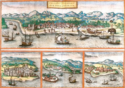 コジコーデ、ホルムズ島、カヌール、エルミナ、インド、イラン、ガーナ 作： Georg and Hogenberg Franz (1535 90) Braun