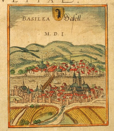ゲオルク・ブラウンの「Civitates Orbis Terrarum」よりバーゼルの地図 作： Georg Braun and Hogenberg Franz