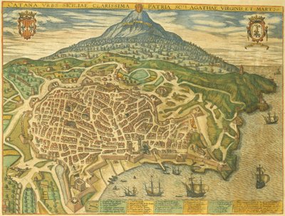 Georg BraunのCivitates Orbis Terrarumによるカターニアの地図 作： Georg Braun and Hogenberg Franz